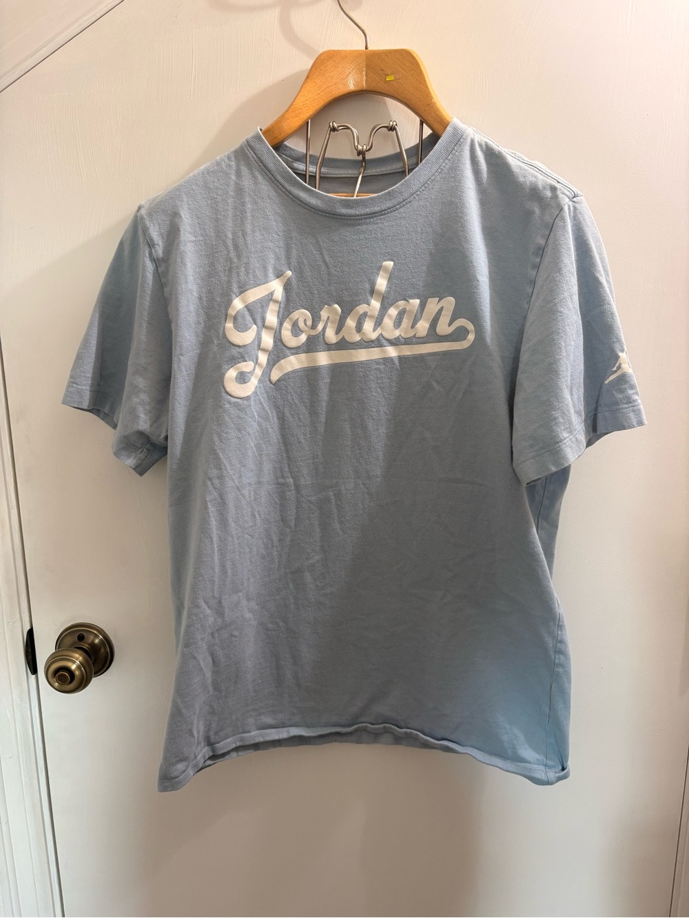 Jordan Light Blue Short-Sleeve Crewneck T-Shirt with White Script Logo